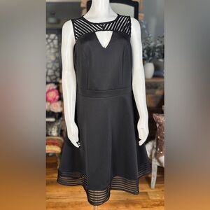City Chic Elegant Stripe Black Keyhole Dress w/ Rose Gold Exposed Zipper, Sz XL